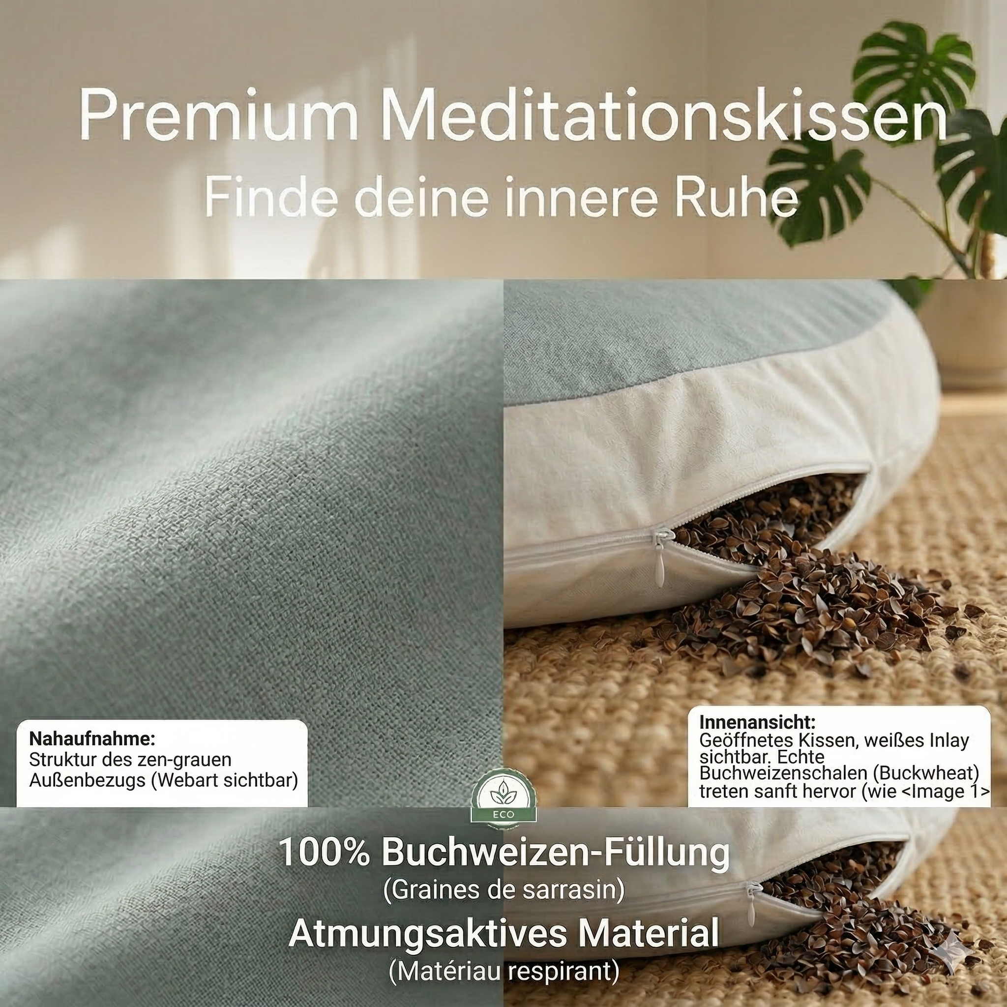 Meditationskissen in Halbmondform